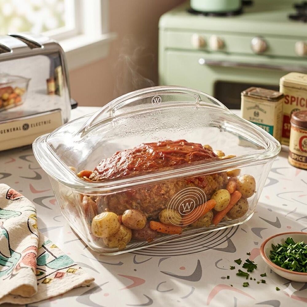 Vintage Westinghouse Glass Meatloaf Pan with Arched Lid
